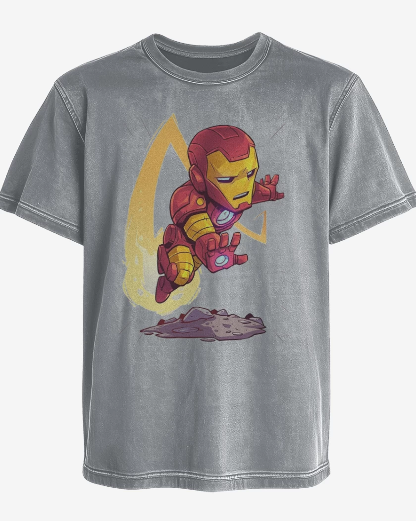 Polera desgastada Gris Melange de Chibi Iron Man