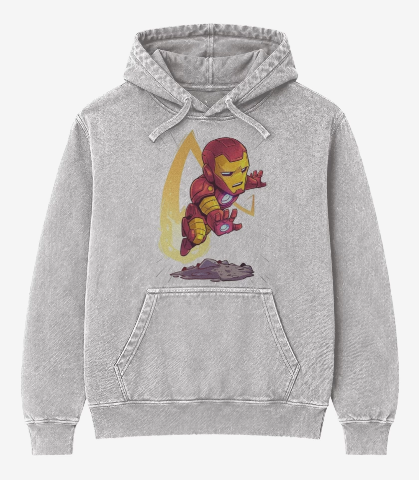 Poleron Canguro Acid Wash Gris Melange de Chibi Iron Man
