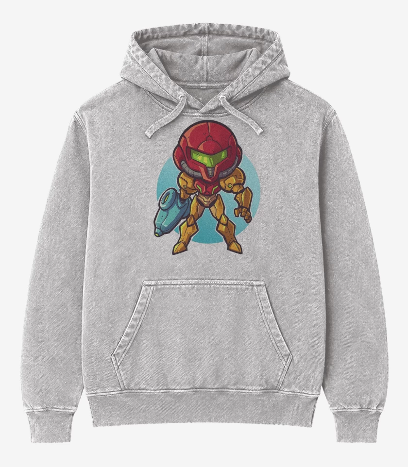 Poleron Canguro Acid Wash Gris Melange de Chibi Metroid