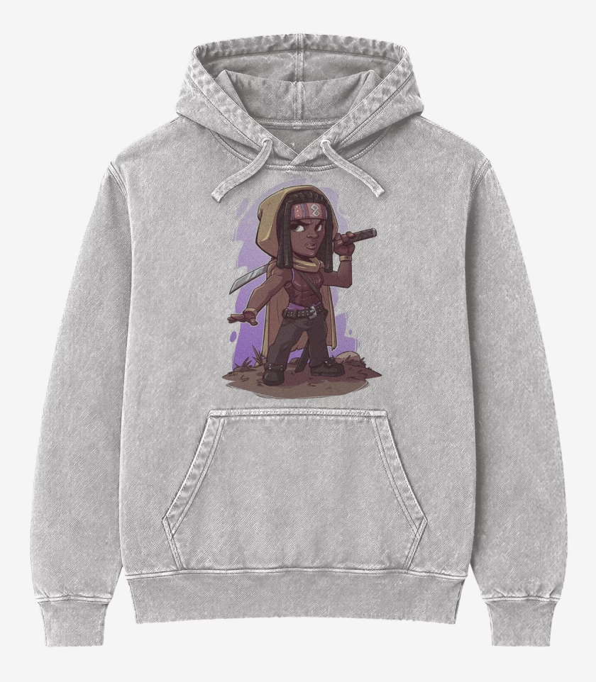 Poleron Canguro Acid Wash Gris Melange de Chibi Michonne