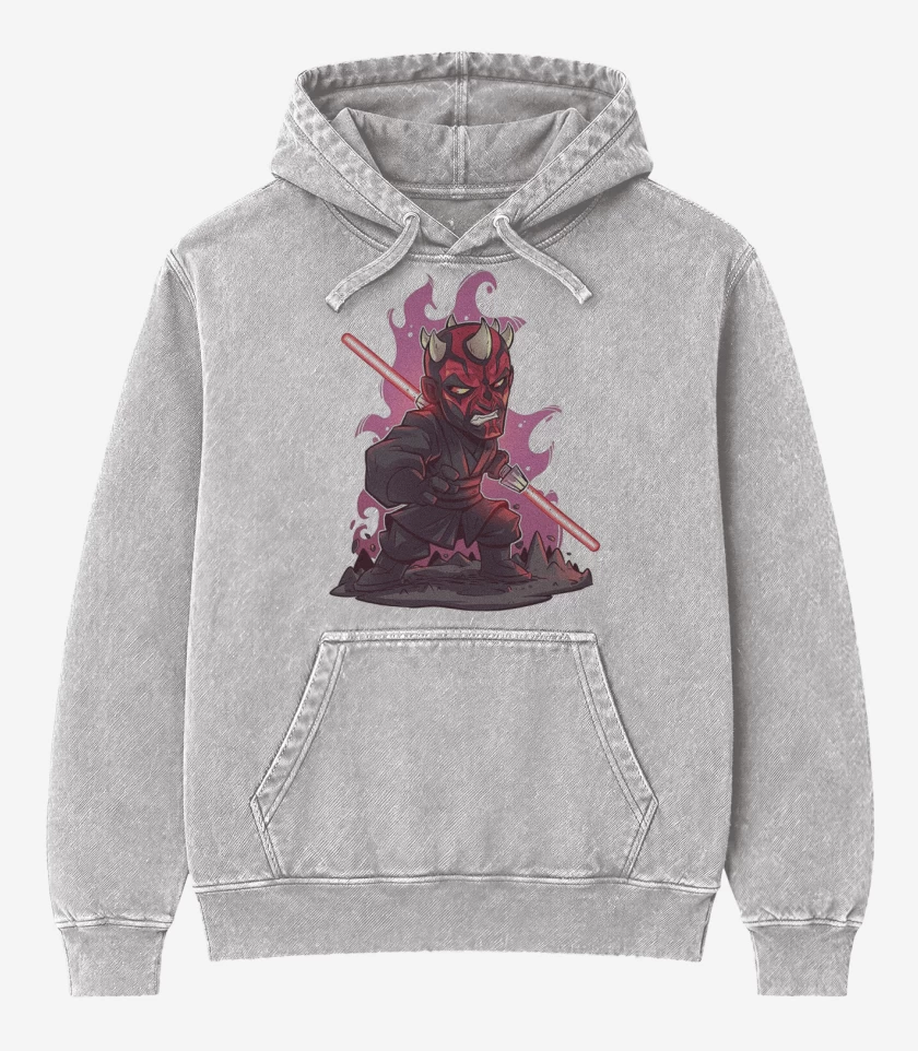Poleron Canguro Acid Wash Gris Melange de Chibi Dath Maul