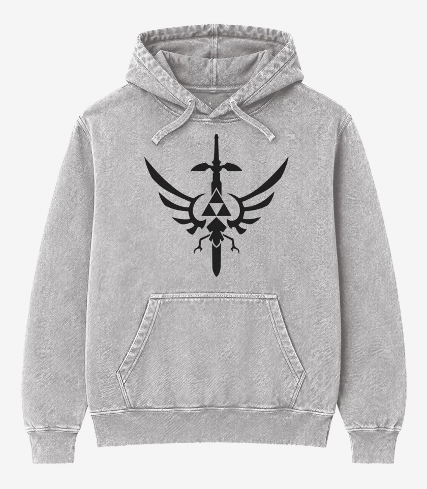 Poleron Canguro Acid Wash Gris Melange de The Legend Of Zelda - Shield And Sword