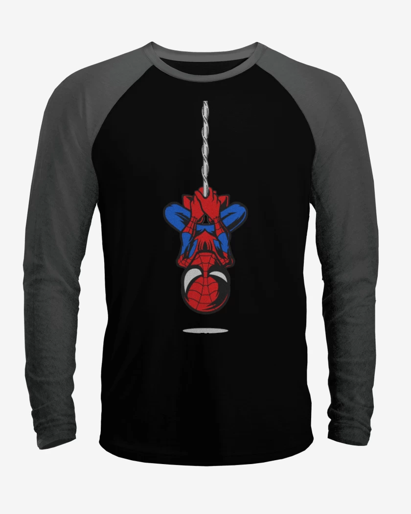 Polera Raglan Negro / Negro Heather de Hombre araña colgando
