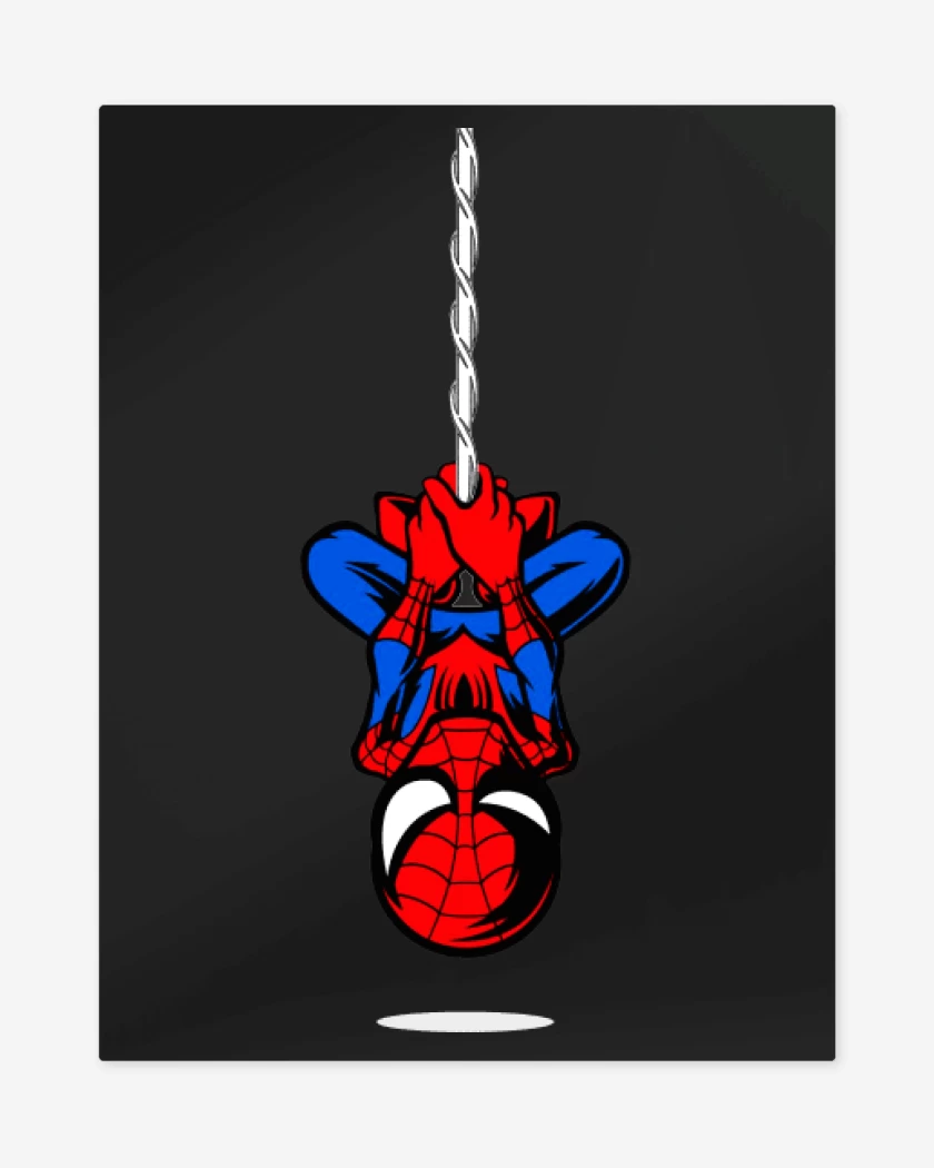 Print metalico Negro de Hombre araña colgando