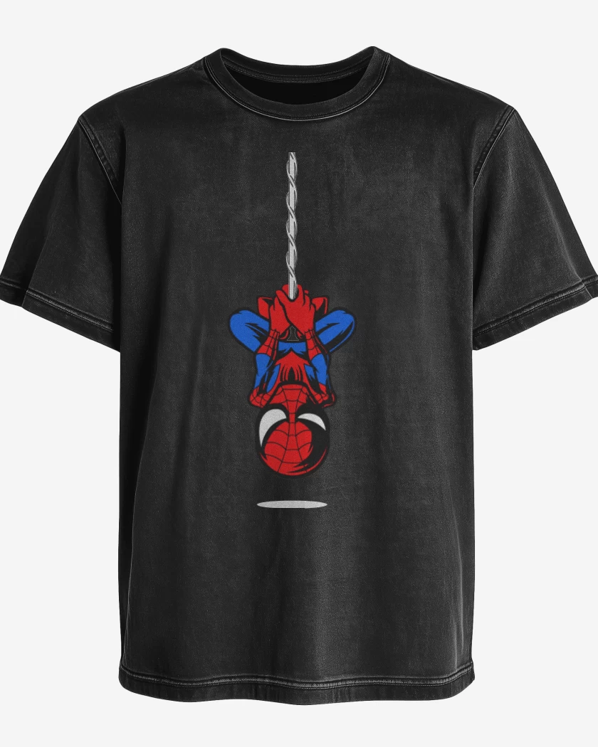 Polera desgastada Negro de Hombre araña colgando