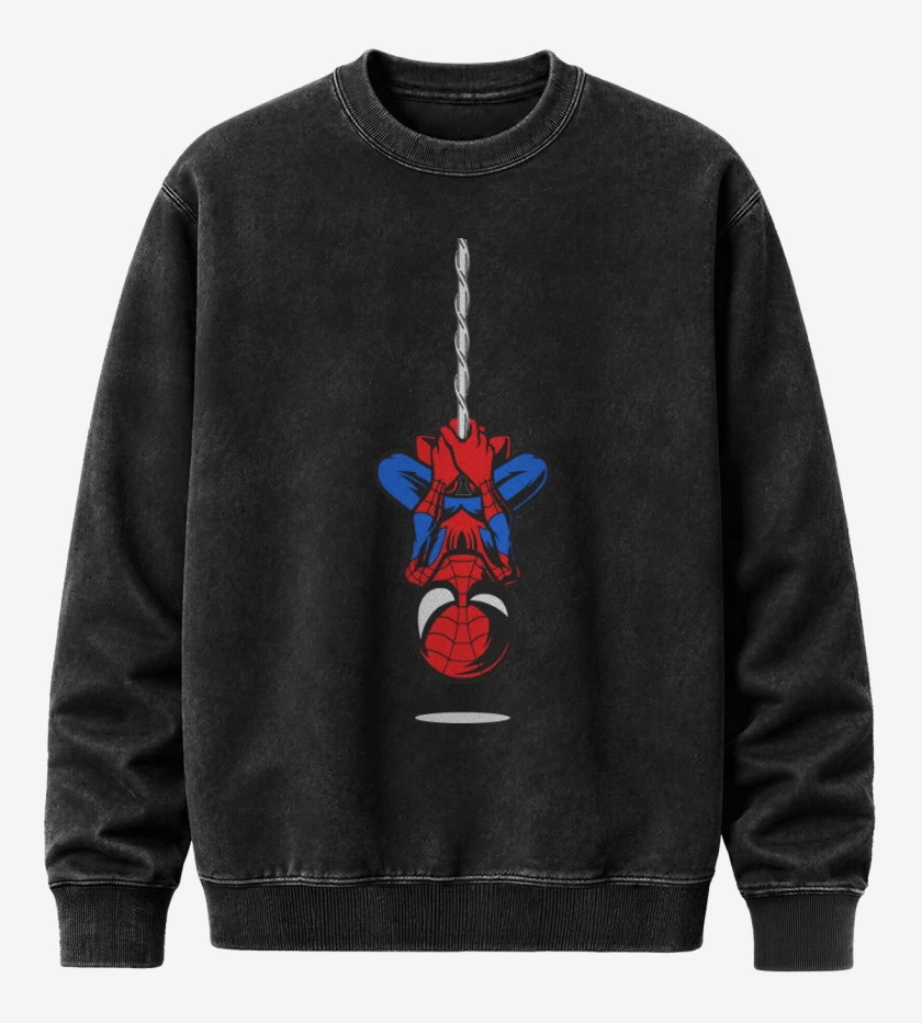 Poleron Polo Acid Wash Negro de Hombre araña colgando