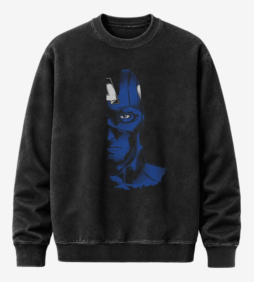 Poleron Polo Acid Wash Negro de Capitan america imp dir