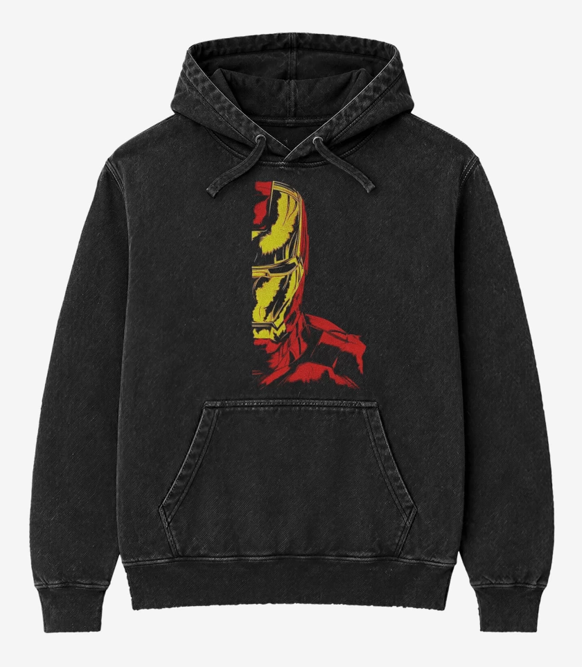 Poleron Canguro Acid Wash Negro de Iron man Imp dir