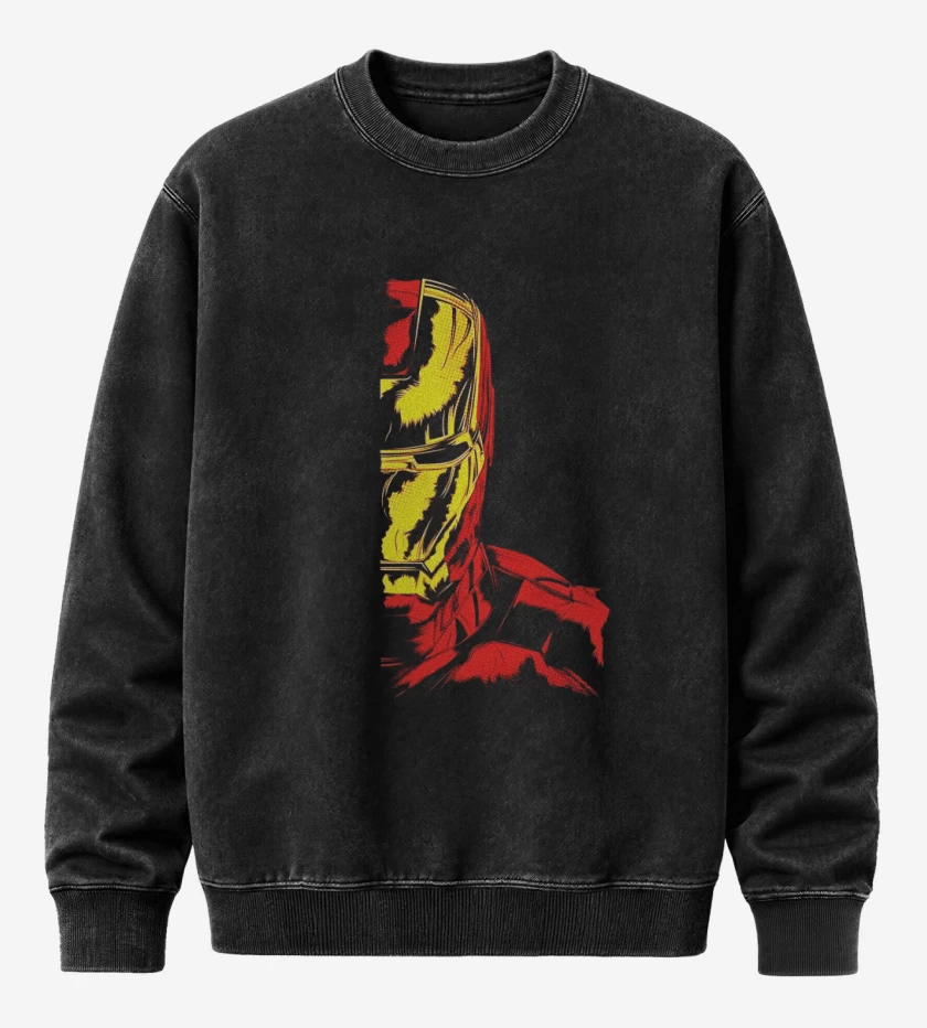 Poleron Polo Acid Wash Negro de Iron man Imp dir
