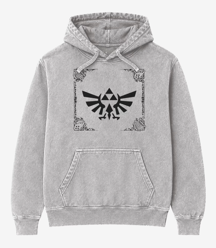 Poleron Canguro Acid Wash Gris Melange de The Legend Of Zeda - Trifuerza 3ds