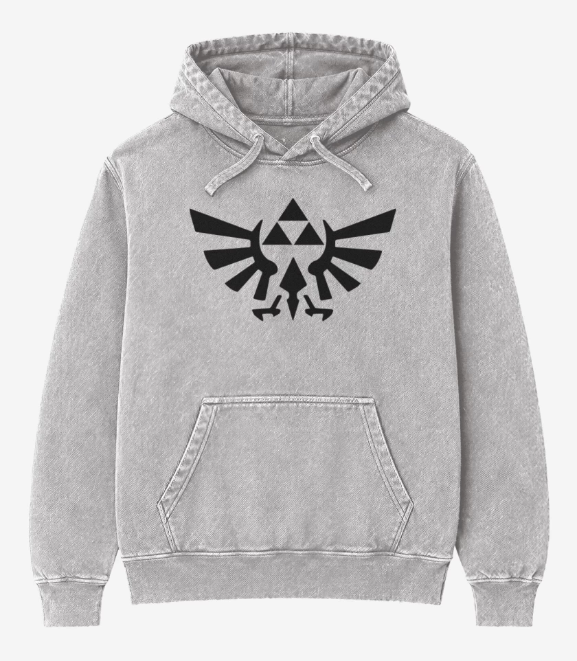 Poleron Canguro Acid Wash Gris Melange de The Legend Of Zelda - Trifuerza