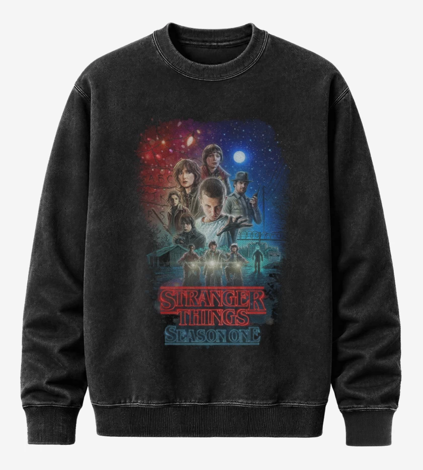 Poleron Polo Acid Wash Negro de Stranger things season one