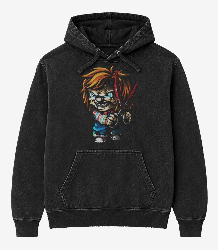 Poleron Canguro Acid Wash Negro de Chuky