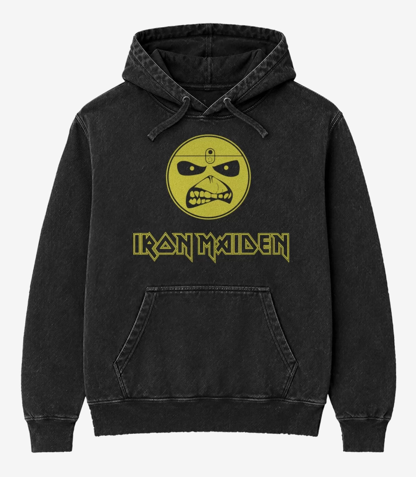 Poleron Canguro Acid Wash Negro de Iron maiden