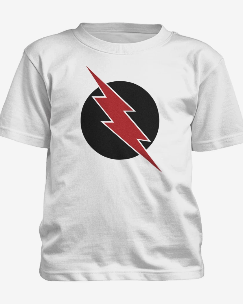 Polera de niño Blanco de Rayo circular reversa