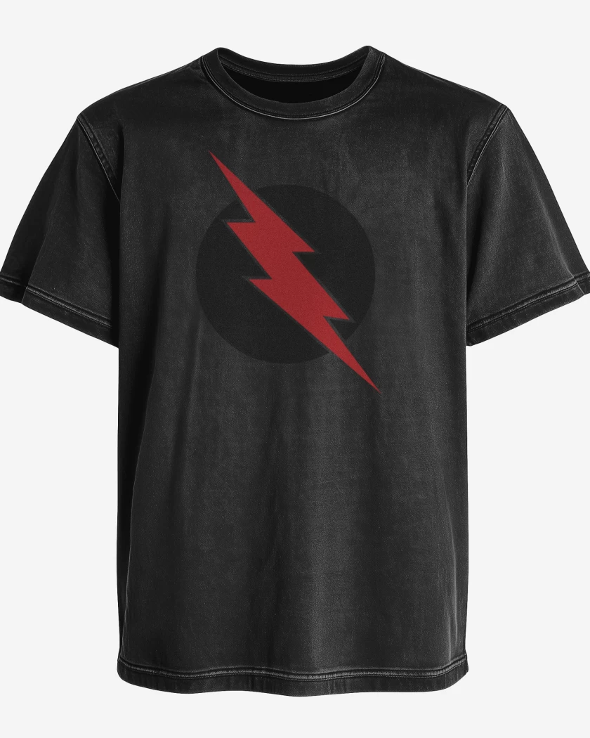 Polera desgastada Negro de Rayo circular reversa