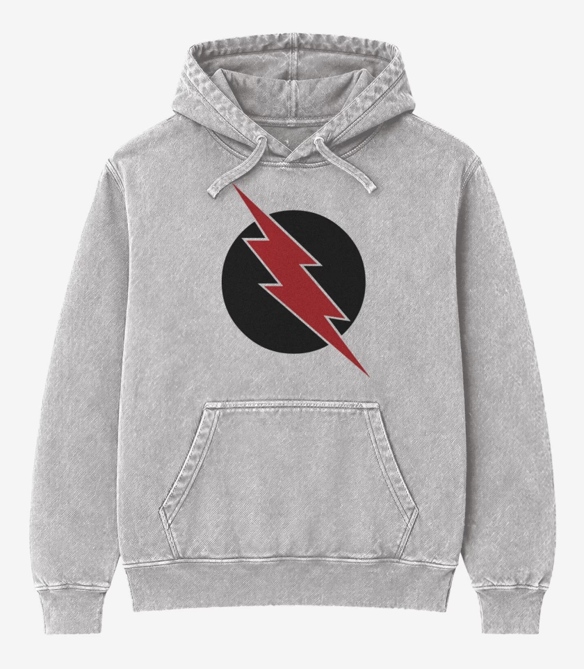 Poleron Canguro Acid Wash Gris Melange de Rayo circular reversa