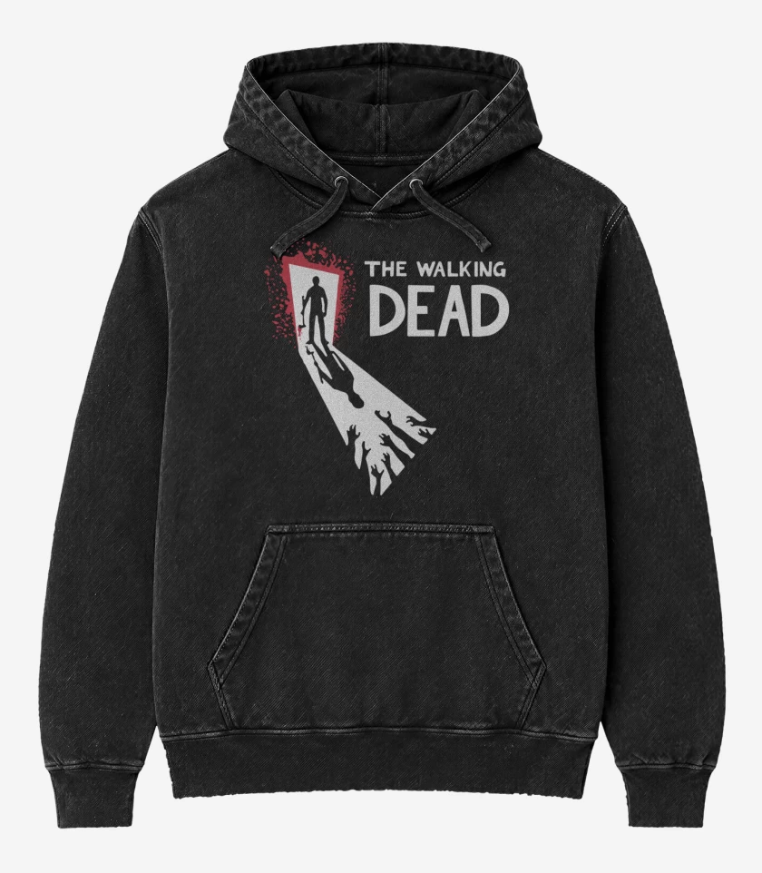 Poleron Canguro Acid Wash Negro de TWD Puerta