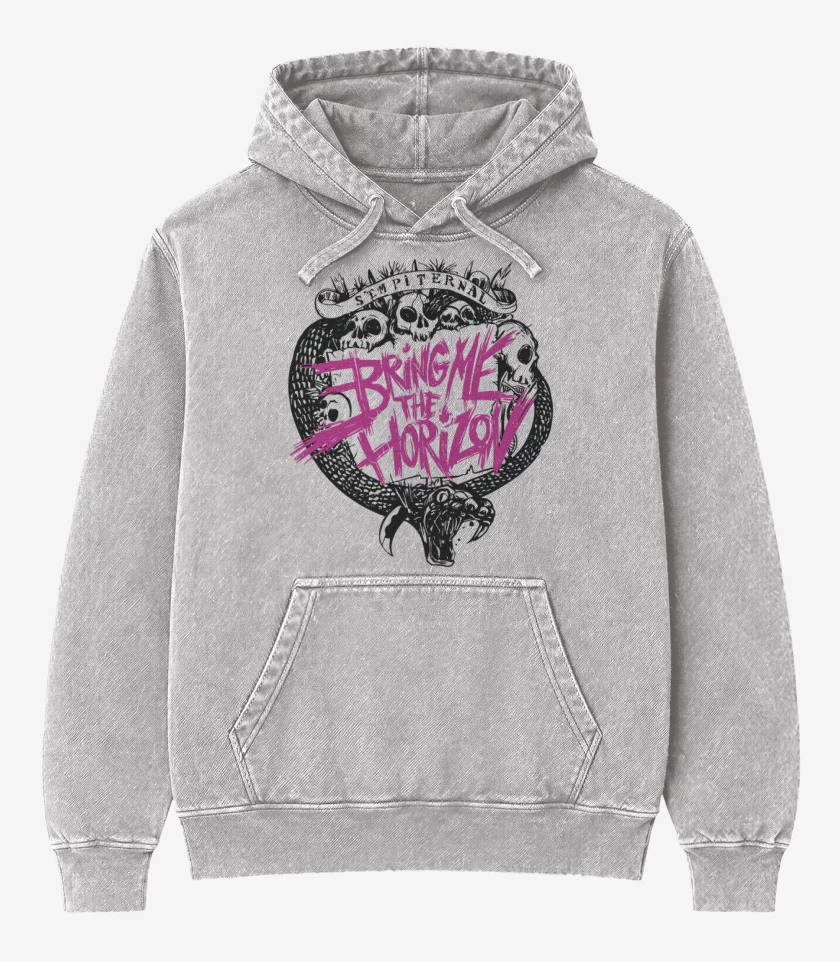 Poleron Canguro Acid Wash Gris Melange de Bring me the horizon
