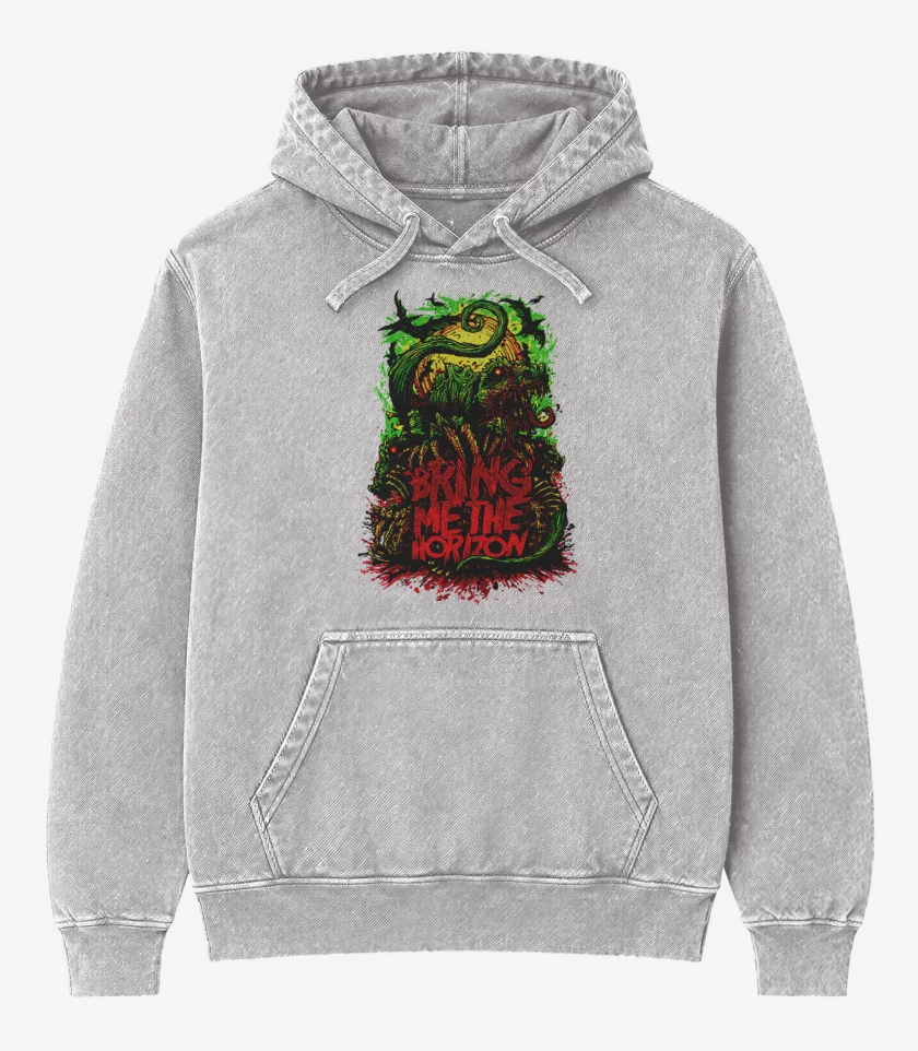 Poleron Canguro Acid Wash Gris Melange de Bring me the Horizon 2