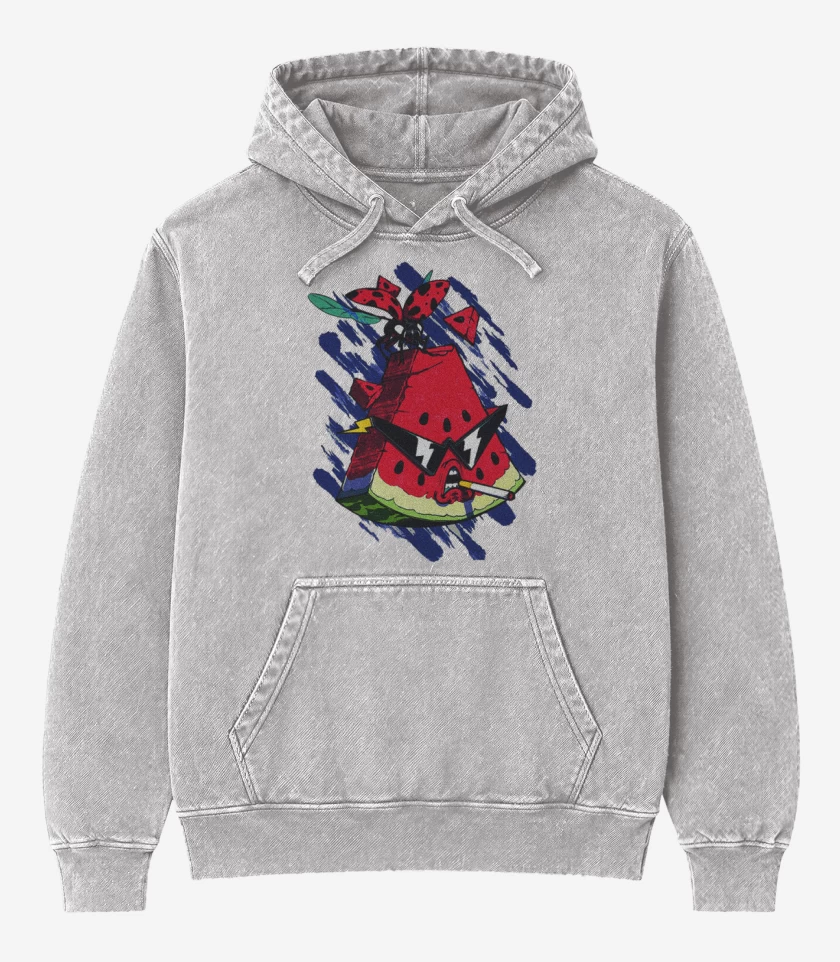Poleron Canguro Acid Wash Gris Melange de Sandia