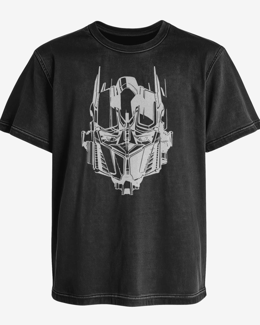 Polera desgastada Negro de Transformers - Optimus Face