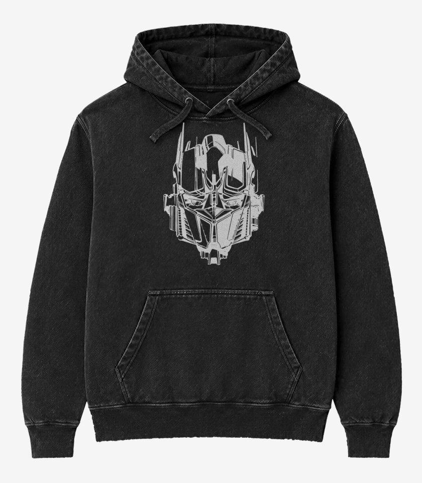 Poleron Canguro Acid Wash Negro de Transformers - Optimus Face