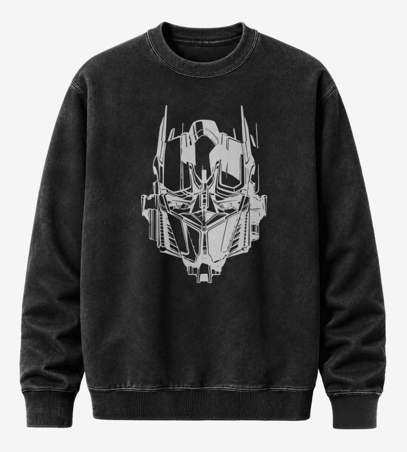 Poleron Polo Acid Wash Negro de Transformers - Optimus Face