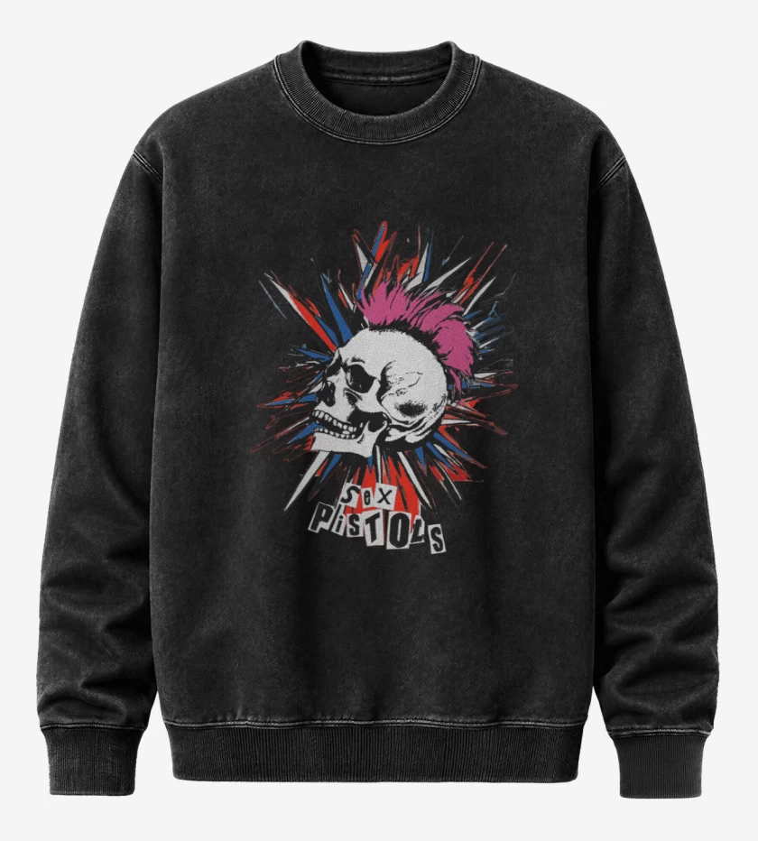 Poleron Polo Acid Wash Negro de Sex Pistols Full color