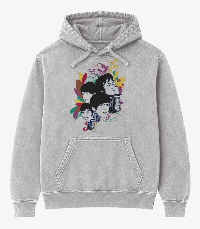 Poleron Canguro Acid Wash Gris Melange de The Beatles full color