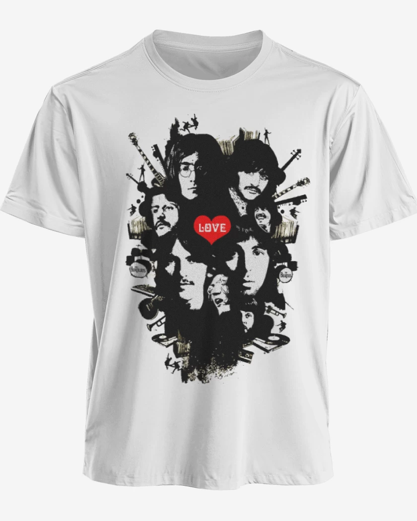 Polera premium Blanco de The Beatles full color 2