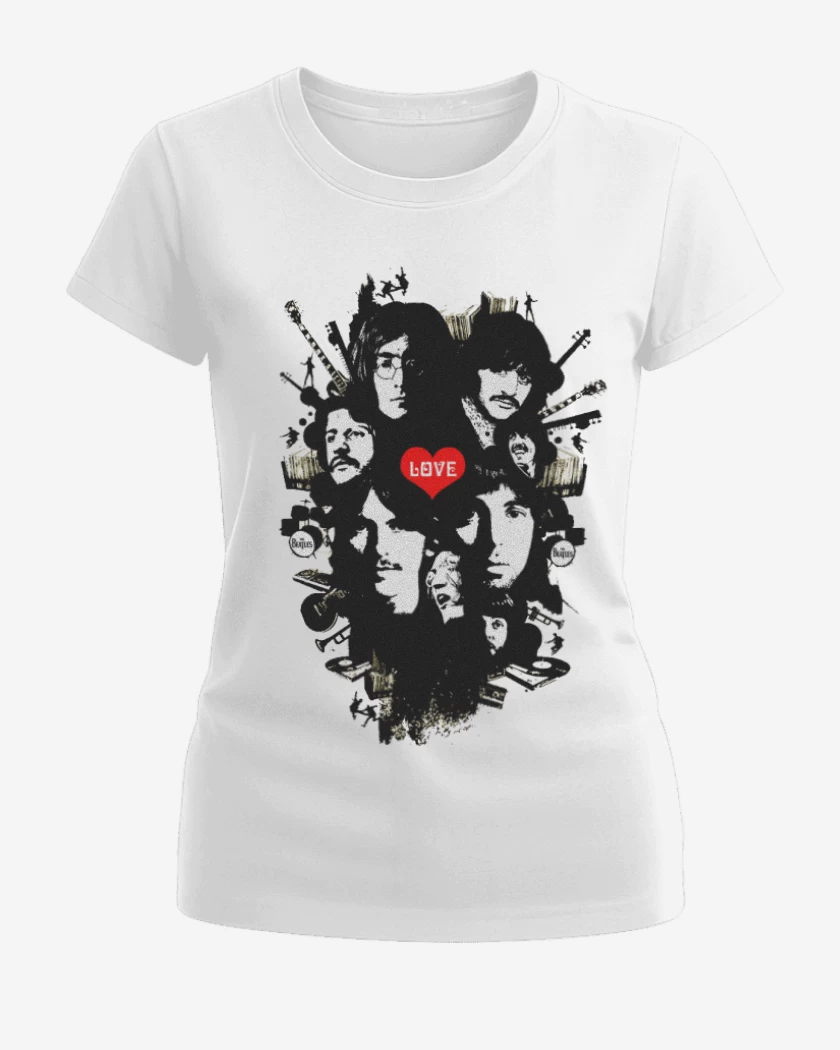 Polera de Mujer Blanco de The Beatles full color 2