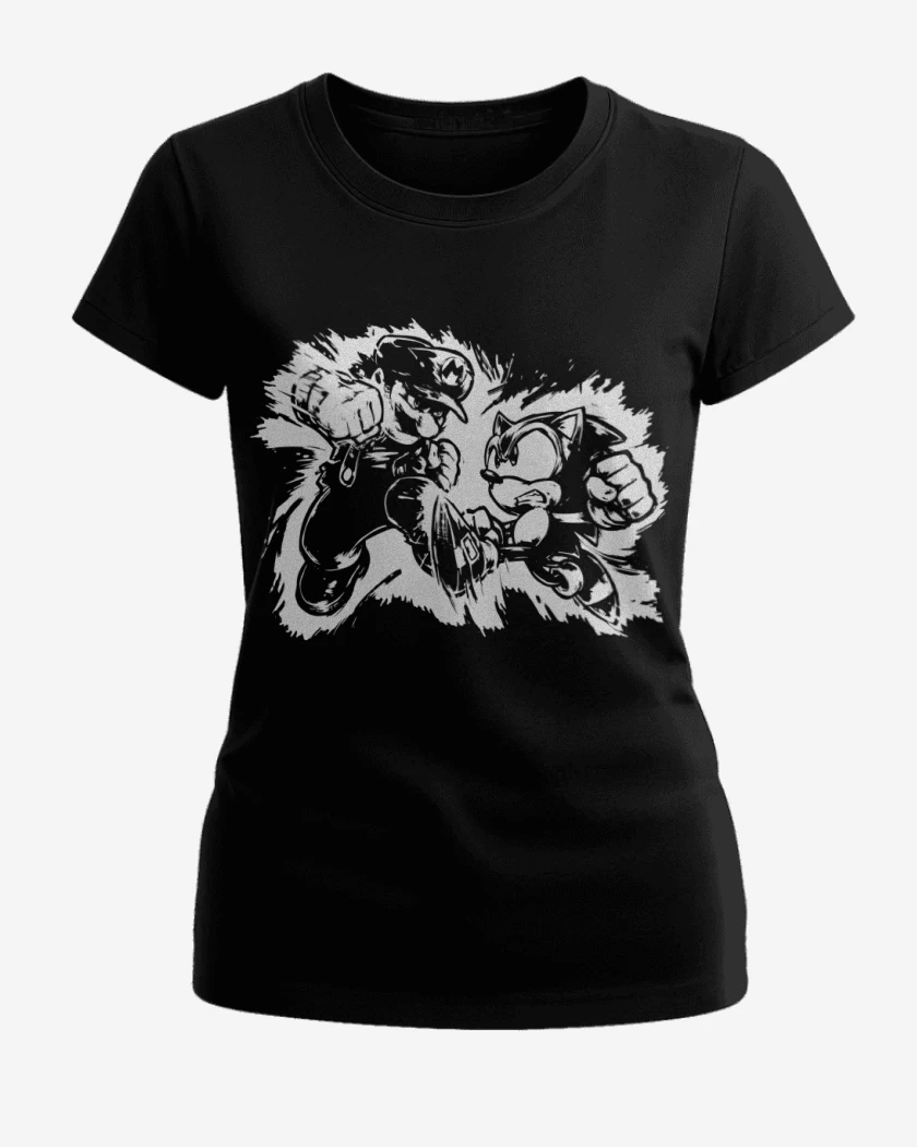 Polera de Mujer Tio del bigote Vs Herizo Sonico