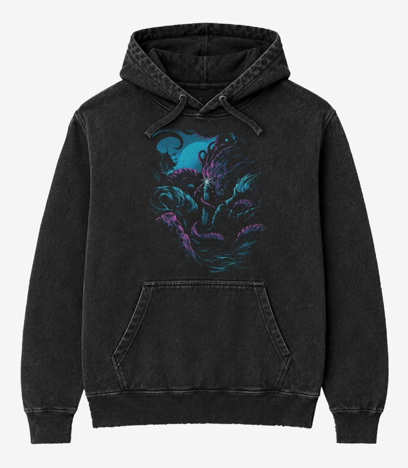 Poleron Canguro Acid Wash Negro de Faro