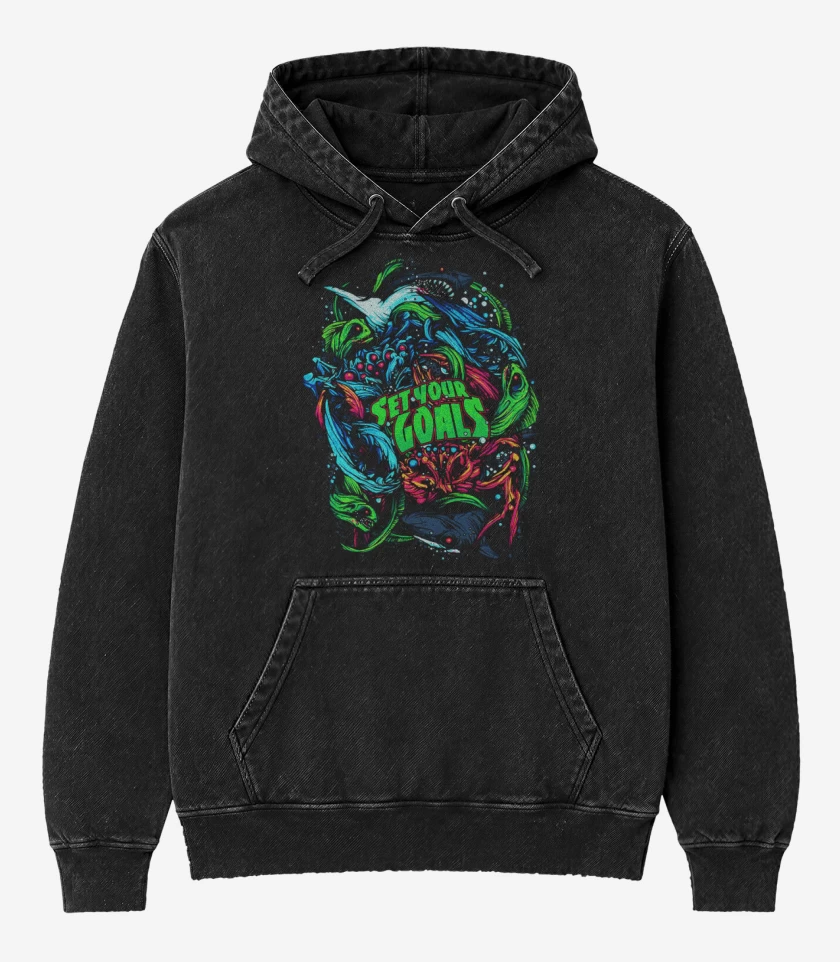 Poleron Canguro Acid Wash Negro de Tiburoncines