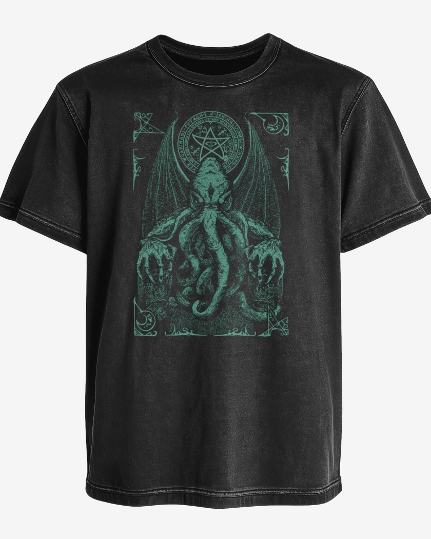 Polera desgastada Negro de Cthulhu 2