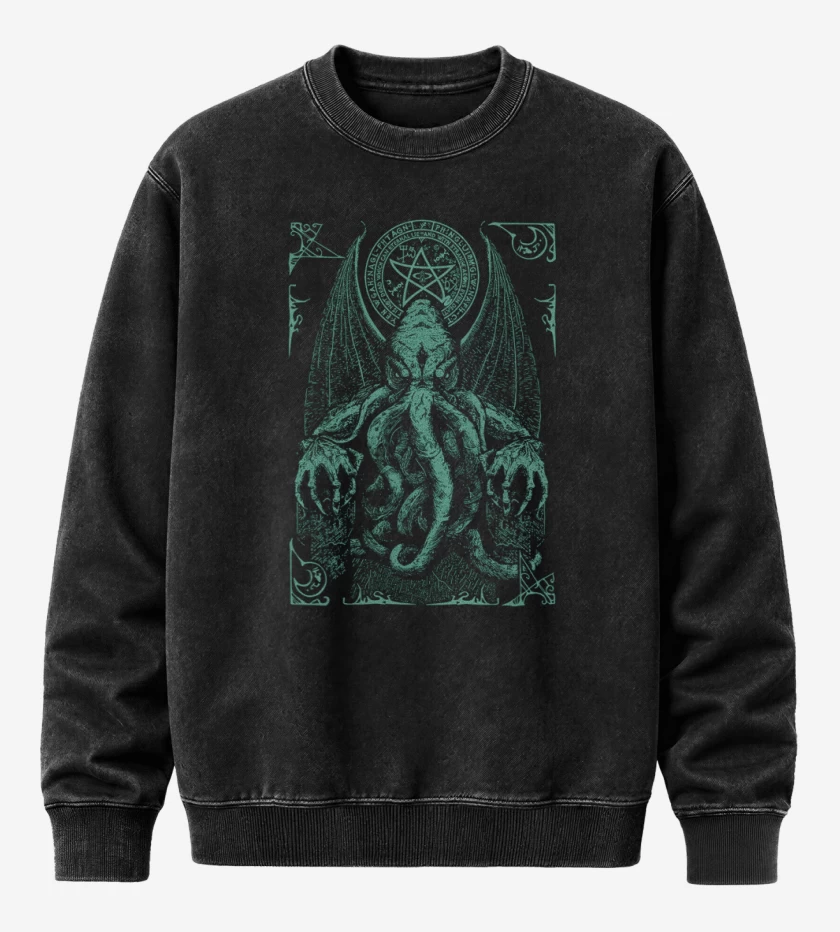 Poleron Polo Acid Wash Negro de Cthulhu 2