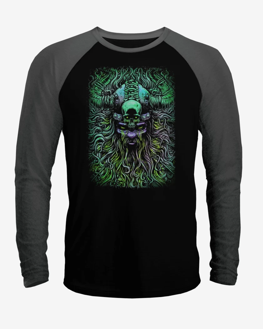 Polera Raglan Negro / Negro Heather de Vikingo loco
