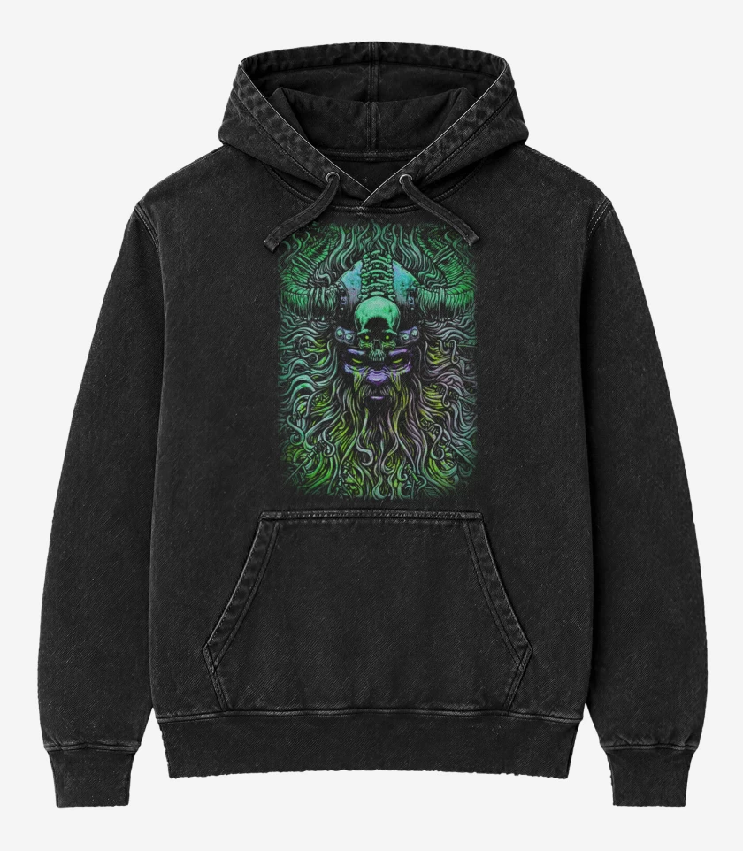 Poleron Canguro Acid Wash Negro de Vikingo loco