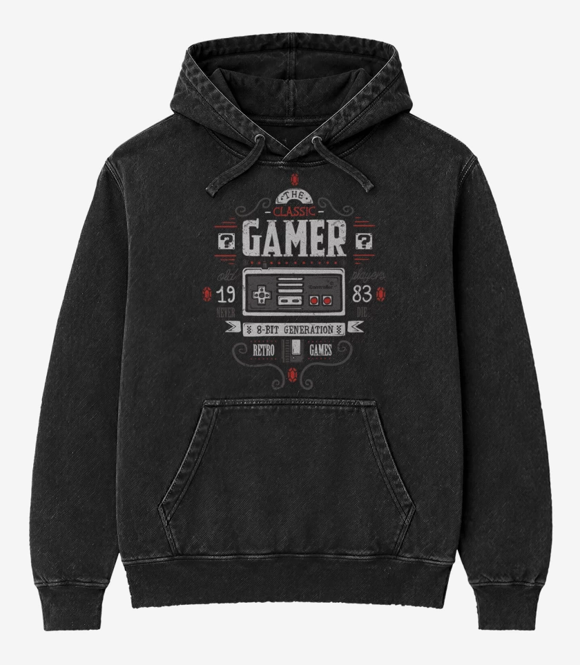 Poleron Canguro Acid Wash Negro de Classic Gamer