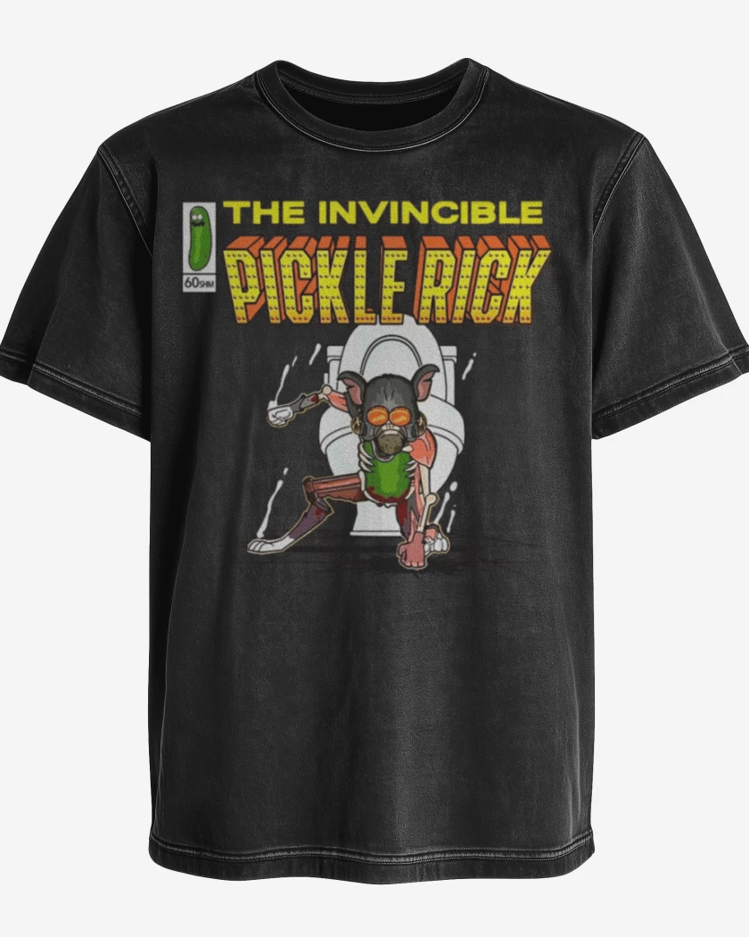 Polera desgastada Negro de The invincible Pickle Rick