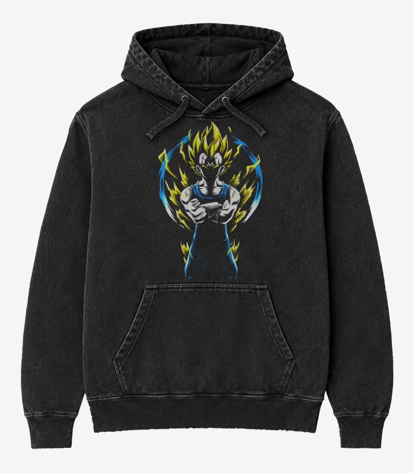 Poleron Canguro Acid Wash Negro de Majin vegeta