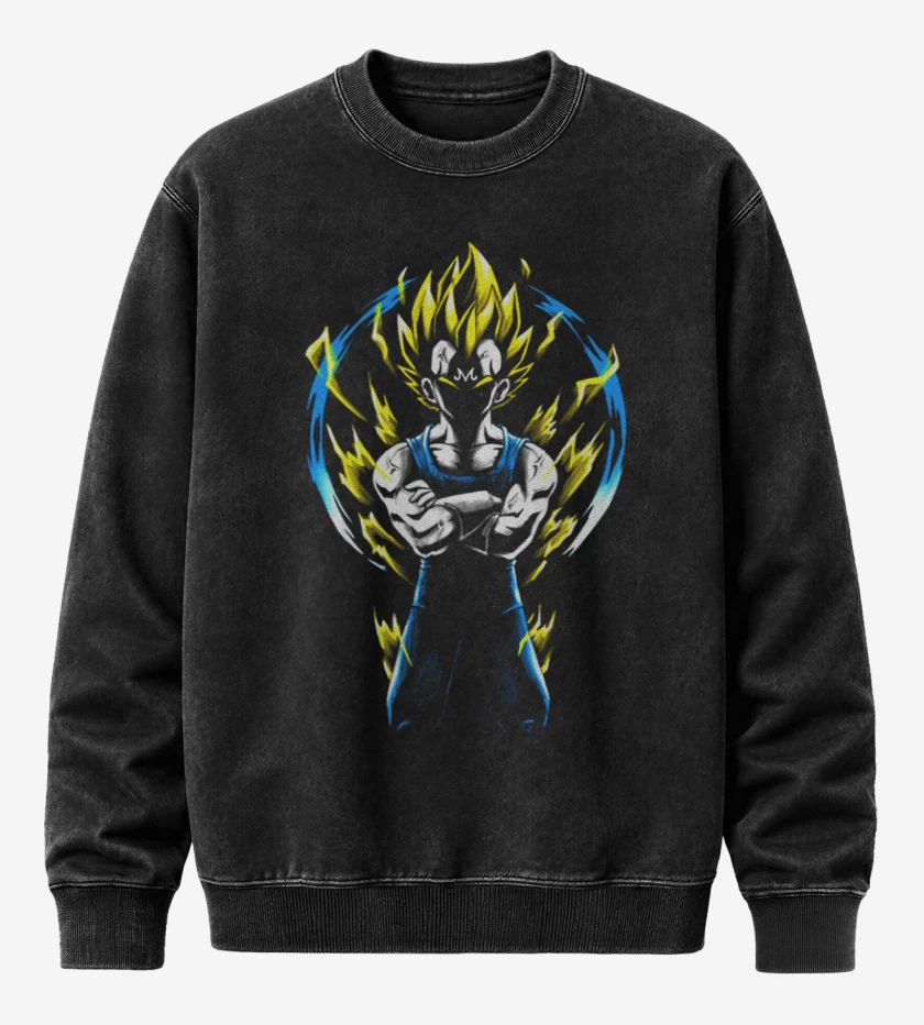 Poleron Polo Acid Wash Negro de Majin vegeta