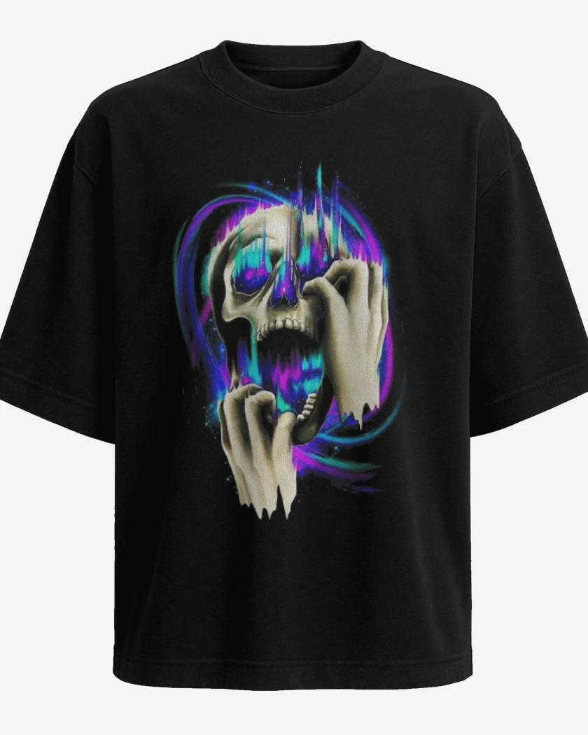 Polera Oversize Negro de Galaxia Skull
