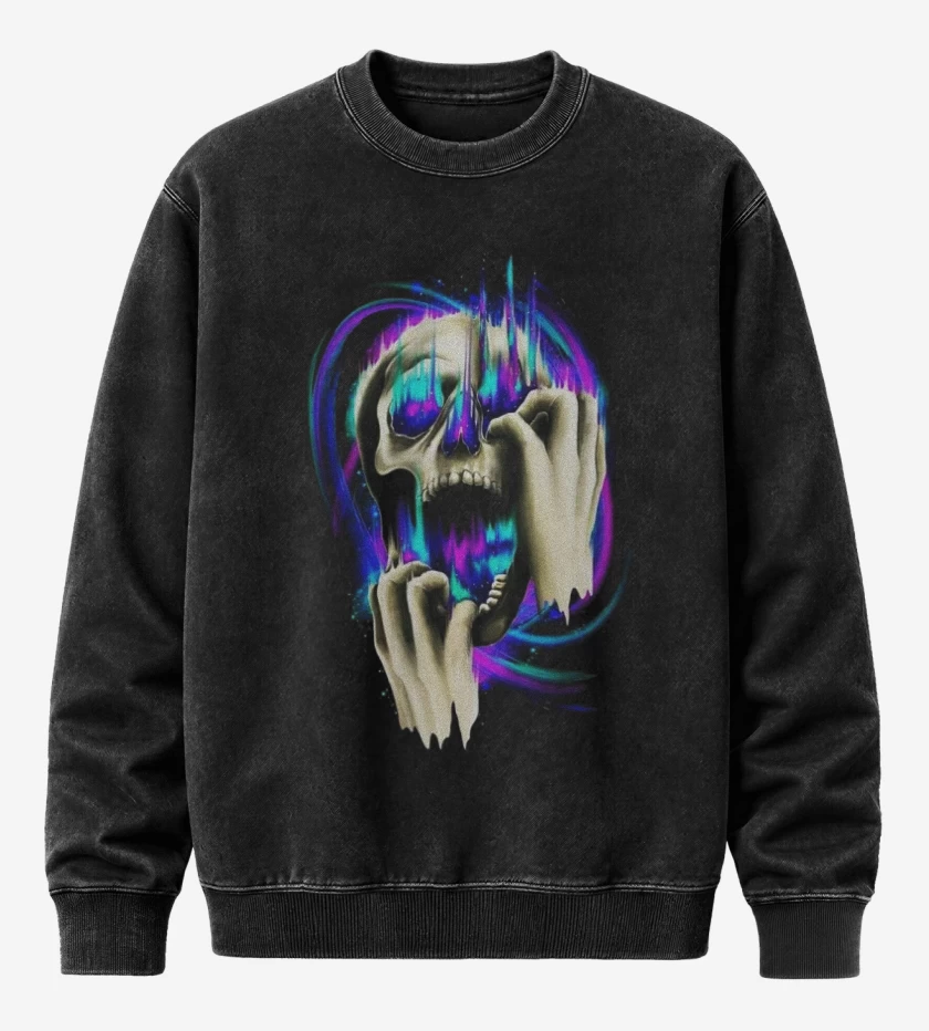 Poleron Polo Acid Wash Negro de Galaxia Skull