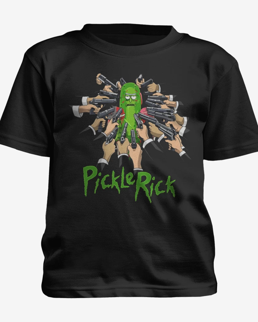 Polera de niño Negro de Pickle rick armas