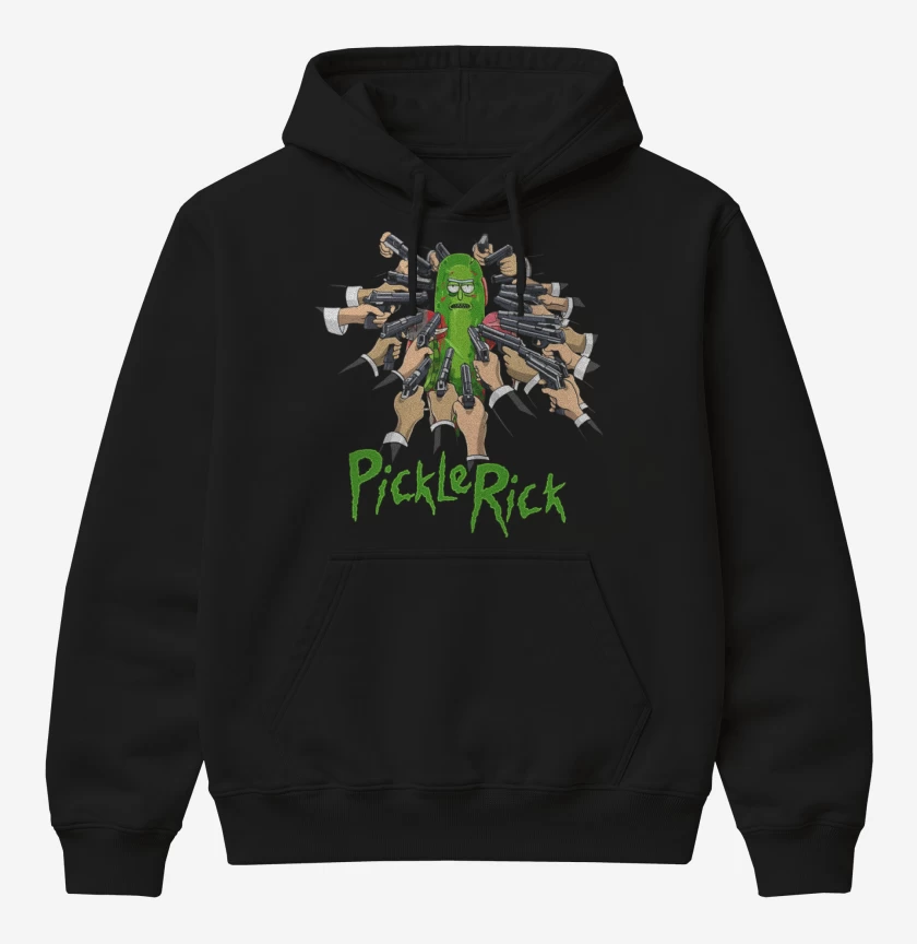 Poleron Canguro básico Negro de Pickle rick armas