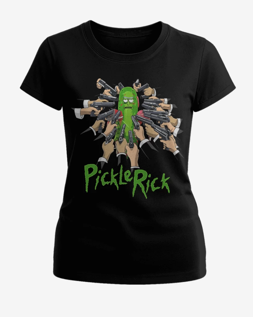 Polera de Mujer Negro de Pickle rick armas