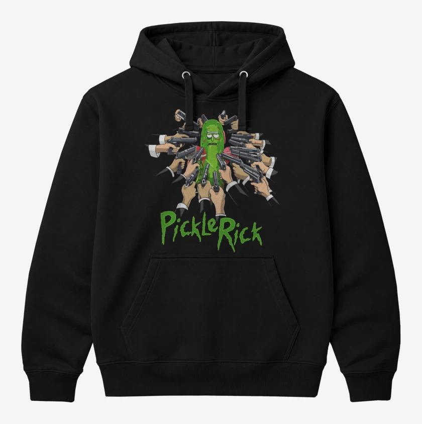 Polerón Canguro Negro de Pickle rick armas