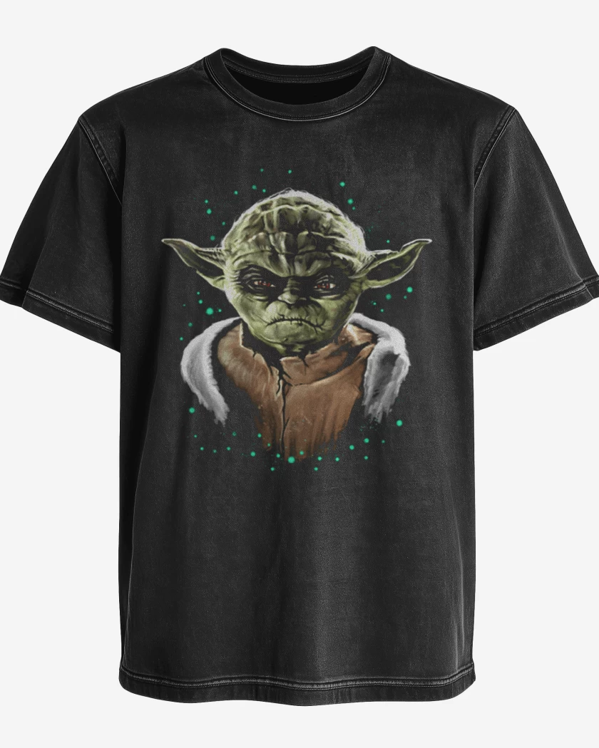 Polera desgastada Negro de Yoda full color